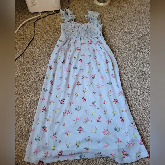 Maternity Motherhood Ditsy Floral Sleeveless Ruffle Shoulder Smocked Dress - Picture 2 of 14